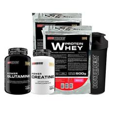Imagem de KIT 2x Whey Protein 500g + Power Creatina 100g + Power Glutamina 100g + Coqueteleira - BodyBuilders Sabor Morango