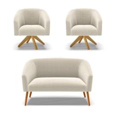 Imagem de Kit 1 Sofá Namoradeira e 2 Poltronas Stella Bouclê Base de Madeira MA30 - D`Rossi