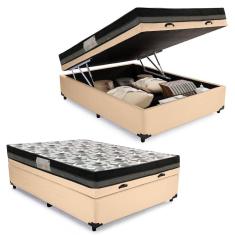 Imagem de Cama Box Baú Casal Sintético + Colchão Ortobom Iso Dupla Face 60X138X188 Bege