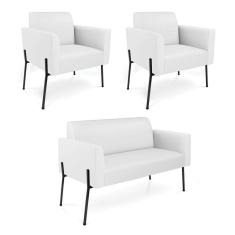 Imagem de Sofá Namoradeira E 2 Poltronas Pé De Ferro Preto Marisa Corino D03 - D`rossi Cor Branco