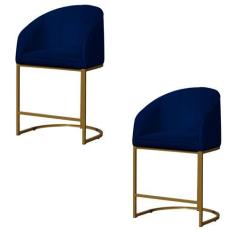 Imagem de Kit 2 Banco Banqueta Poltrona Mia Base Metal Dourada Veludo - Fina Mob