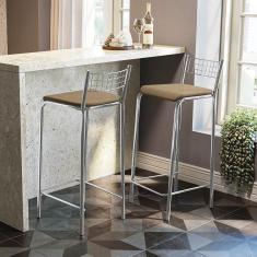 Imagem de Conjunto com 2 Banquetas Gênova Corino Marrom Claro e Cromado