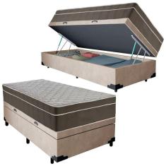 Imagem de Cama Box Baú Suede Solteiro + Colchão Sereneprime Molas Ensacadas 88x188x69 Cor:bege