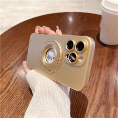 Imagem de Para iPhone 15 Pro Max suporte magnético capa de telefone com moldura fosca para iPhone 11 12 13 14 15 Plus capa protetora de lente, capa magnética dourada, para iPhone 14 Pro