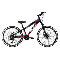 Imagem de Bicicleta Aro 26 Vikingx Tuff Preto Com Rosa 21V Alumínio Freio A Disc