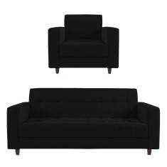 Imagem de Kit 01 Sofá 03 Lugares E 01 Poltrona Arezzo Linho Pés Chanfrado Tabaco - D`rossi Cor A79 Preto