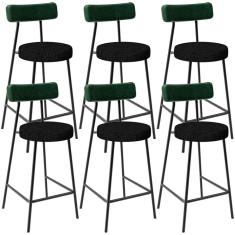 Imagem de Kit 06 Banquetas Baixa Bar Cozinha E Sala De Jantar Milão L02 Facto Verde Linho Chumbo - Lyam Decor