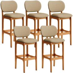 Imagem de Kit 5 Banquetas Alta Betta Imbuia Linho Bege Escuro