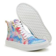Imagem de Tênis Sneaker Cano Alto Feminino Cadarço Zíper Estilo Macio Rosa Flor