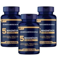 Imagem de 5 Magnesio 180 cápsulas 500mg  kit 3 frascos  de  60 cápsulas Muwiz