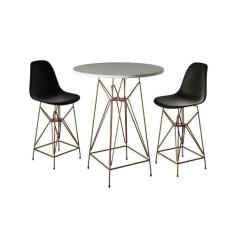 Imagem de Jogo Mesa Bistrô Eames Branca 60cm 2 Banquetas Preta Base Ferro Cobre 
