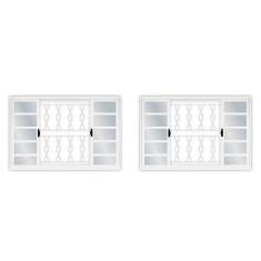 Imagem de Kit com 2 Janelas de Aço de Correr 100x150cm 4 Folhas com Grade Minas Sul Mgm Branco