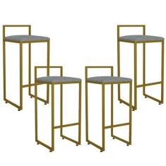 Imagem de Kit 04 Banquetas Alta Para Cozinha Sala De Jantar Hanna L02 Dourado Linho Cinza Escuro - Lyam Decor