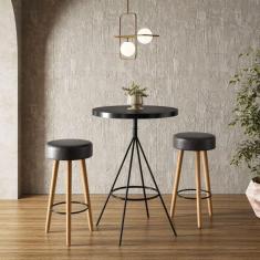 Imagem de Conjunto Mesa Bistrô e 2 Banquetas Londres Salaone Preto/Marrom