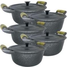 Imagem de Jogo 5 Panela Caçarola Alumínio Batido Craqueada Fundido