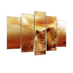 Imagem de Quadro Decorativo Mosaico 5 Peças Mod041 Leão E Leoa Sol