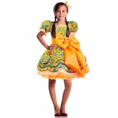Imagem de Fantasia Infantil Vestido Junino de São João de Luxo Com Bolsa - Fanta