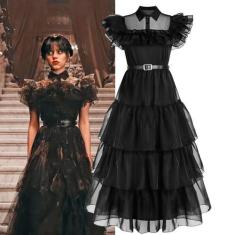 Imagem de Fantasia Infantil Wandinha Família Addams Vestido De Festa + Cinto - B