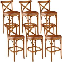 Imagem de Kit 06 Banquetas Altas Cozinha Bancada Bar Sala Jantar Estofada Ávila L02 Couríssimo Camel - Lyam