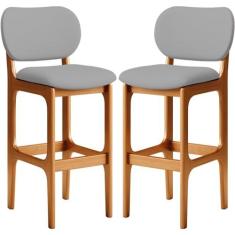 Imagem de Kit 02 Banquetas Alta Para Cozinha Madeira Fixa Betta L02 Imbuia Facto Cinza - Lyam Decor