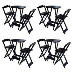 Imagem de Kit 4 Conjuntos De Mesa Bistrô Dobraveis Em Madeira Padrão Com 2 Banquetas Altas - Preto - Preto