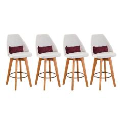 Imagem de Kit 04 Banquetas Bege Claro E Almofada Sintético Bordô