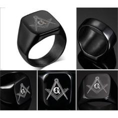 Imagem de Anel Preto Titânio Maçom Maçônico - Judith Joias