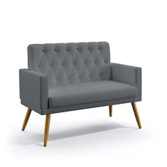Imagem de Poltrona Namoradeira Decorativa Estofada Para Sala De Estar Vega Com Rodapé E Botões Capitonê Sued  Aradecor