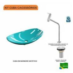 Imagem de Kit Cuba L45 com Torneira Link 1062 Metal e Válvula 1``  Turquesa