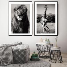Imagem de Quadro Com Moldura Chanfrada Leão E Girafa