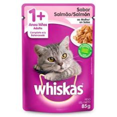 Imagem de Ração Úmida Whiskas Sachê Para Gatos Adultos Sabor Salmão Ao Molho 85G