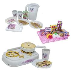 Imagem de Cozinha Infantil Menina Branco Mercado Jantar Fogão 31pç