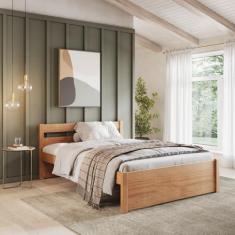 Imagem de Cama Casal em Madeira Maciça 140x190 Unique Yescasa Amendoa