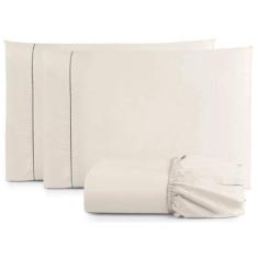 Imagem de Jogo de Lençol Casal Size 3 Peças Percal 400 Fios Toque Macio Palha