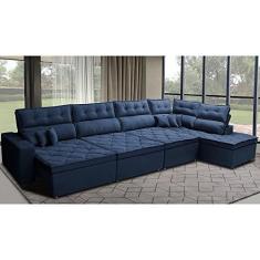 Imagem de Sofá de Canto 4,80x2,36m Retrátil e Reclinável com Molas Cama Inbox Platinum Direito Suede Azul