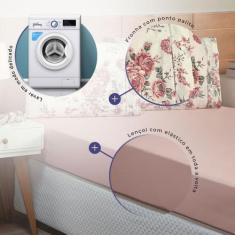 Imagem de Jogo De Lençol Queen 100% Algodão Estampado Fronha Ponto Palito 3 Peça