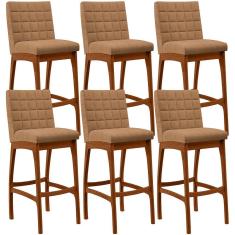 Imagem de Kit 06 Banquetas Alta Para Cozinha Sala De Jantar Fixa Mila B04 Bouclê Mostarda - Lyam Decor