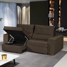 Imagem de Sofá Baú Retrátil e Reclinável 3 Lugares 190cm Veludo Nobre La Plata Yescasa Marrom