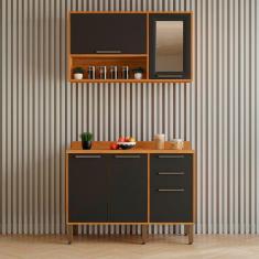 Imagem de Cozinha Compacta 2 Peças 5 Portas 2 Gavetas Paris Sallêto Cinamomo Com Grafite