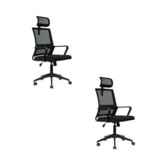 Imagem de Kit 2 Cadeiras para Escritório Giratória Presidente Tokyo com Apoio Cabeça Preto