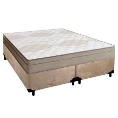 Imagem de Cama Box Casal Bipartido Suede + Colchão De Molas Ensacadas Portobel Ipanema 138x188x65cm Bege