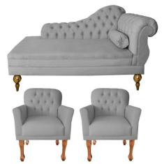 Imagem de Kit Divã Recamier Sofá 120cm + 2 Poltronas P/ Sala De Espera - Suede -