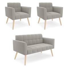 Imagem de Namoradeira E 2 Poltronas Pé Palito Natural Elisa Bouclê Cinza D03 - D`rossi