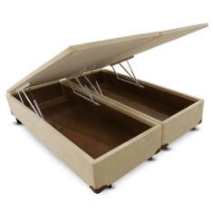 Imagem de Cama Box King Size Californiano Bipartido Camurça Bege Baú Pistão Fron