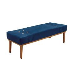 Imagem de Divã Recamier Banco Base Madeira Para Quarto Gênova 160cm Suede Azul M