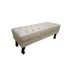 Imagem de Recamier Luis Xv Capitonê Retrô 120cm Suede Bege Pés Madeira Mz Decor
