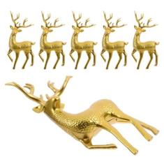Imagem de COHEALI Estatuetas De Renas De Natal: 6 Peças De Estatuetas De Renas De Plástico Ornamentos Decorativos Esculturas De Cervos Em Pé Dourado Estátuas Para Decoração De Casa Interna Mesa