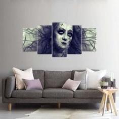 Imagem de Quadro decorativo Retrato Mulher Gótica Mosaico 5 Peças