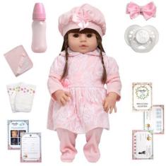 Imagem de Boneca Estilo Reborn Bonita Olhos Castanhos Kit 13 Itens - Cegonha Reb