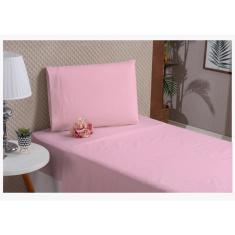 Imagem de Jogo de Cama Solteiro Rosa Algodão 3 Peças Lençol De Cima